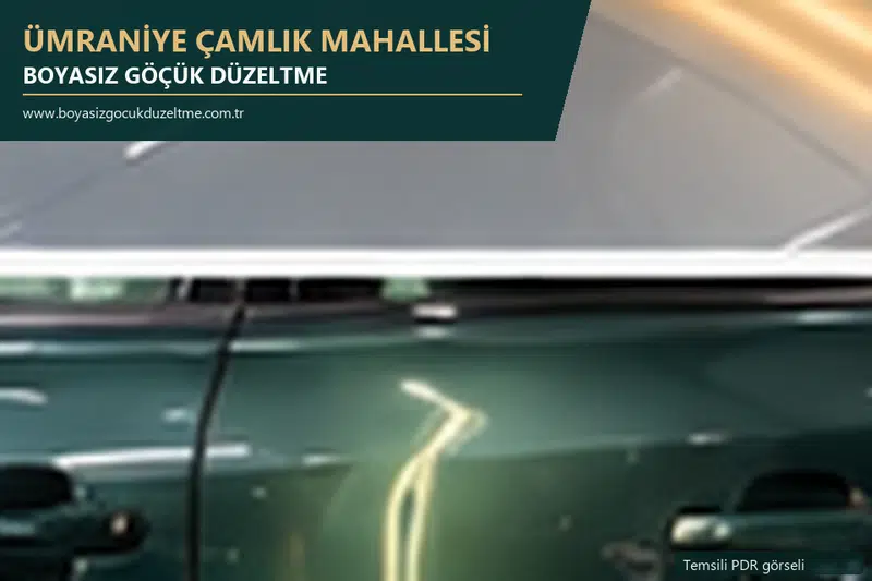 Ümraniye Çamlık Mahallesi hizmet rehberi için modern otomobil ve boyasız göçük incelemesini anlatan temsili görsel