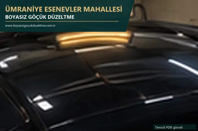 Ümraniye Esenevler Mahallesi hizmet rehberi için modern otomobil ve boyasız göçük incelemesini anlatan temsili görsel