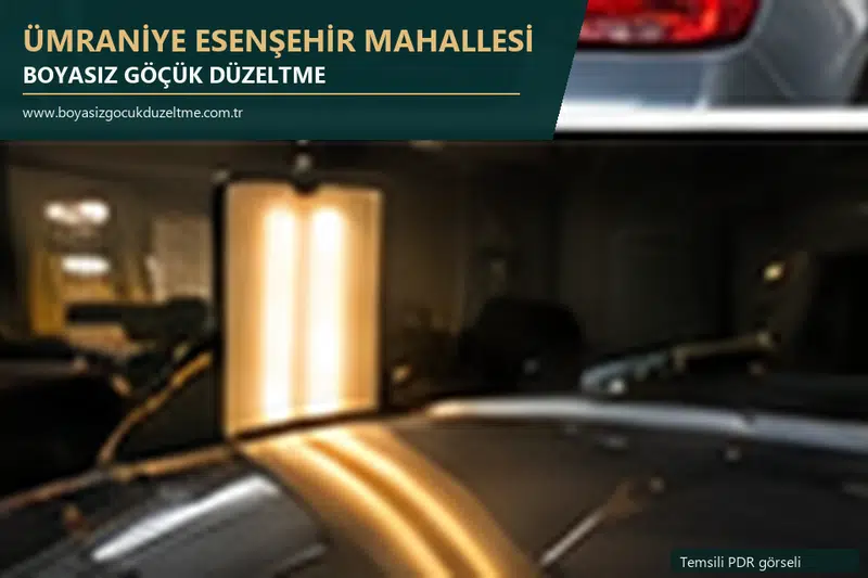 Ümraniye Esenşehir Mahallesi hizmet rehberi için modern otomobil ve boyasız göçük incelemesini anlatan temsili görsel