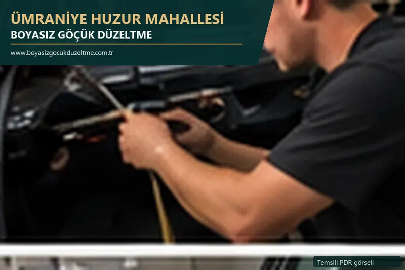 Ümraniye Huzur Mahallesi hizmet rehberi için modern otomobil ve boyasız göçük incelemesini anlatan temsili görsel