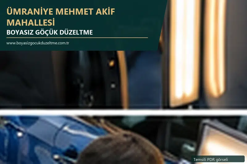 Ümraniye Mehmet Akif Mahallesi hizmet rehberi için modern otomobil ve boyasız göçük incelemesini anlatan temsili görsel
