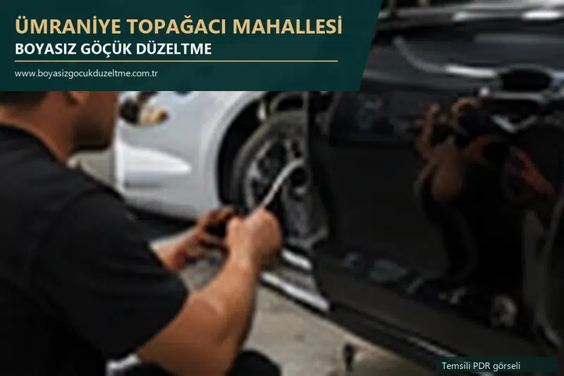 Ümraniye Topağacı Mahallesi hizmet rehberi için modern otomobil ve boyasız göçük incelemesini anlatan temsili görsel