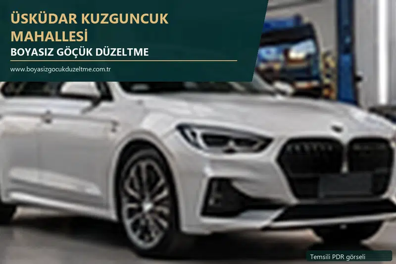 Üsküdar Kuzguncuk Mahallesi hizmet rehberi için modern otomobil ve boyasız göçük incelemesini anlatan temsili görsel