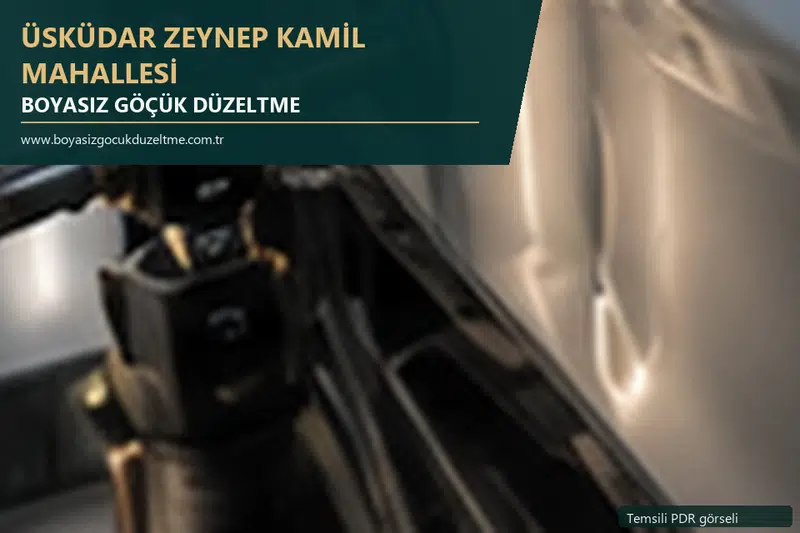 Üsküdar Zeynep Kamil Mahallesi hizmet rehberi için modern otomobil ve boyasız göçük incelemesini anlatan temsili görsel
