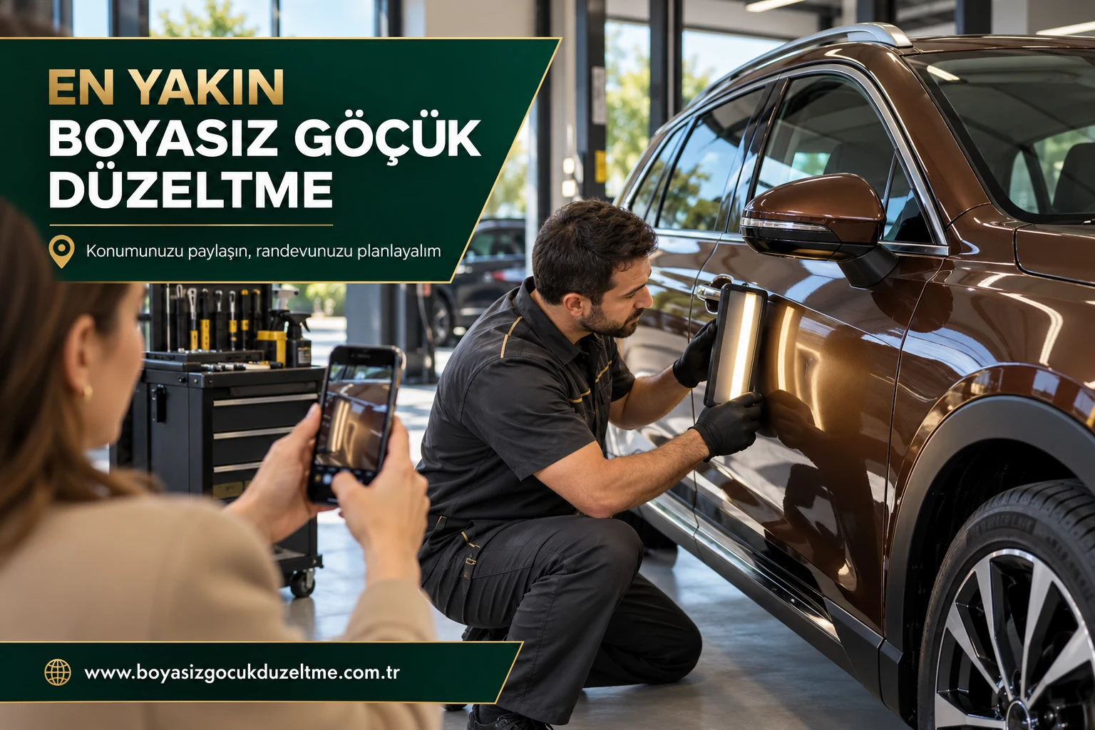 En yakın boyasız göçük düzeltme için fotoğrafla ön değerlendirme ve randevu planlama