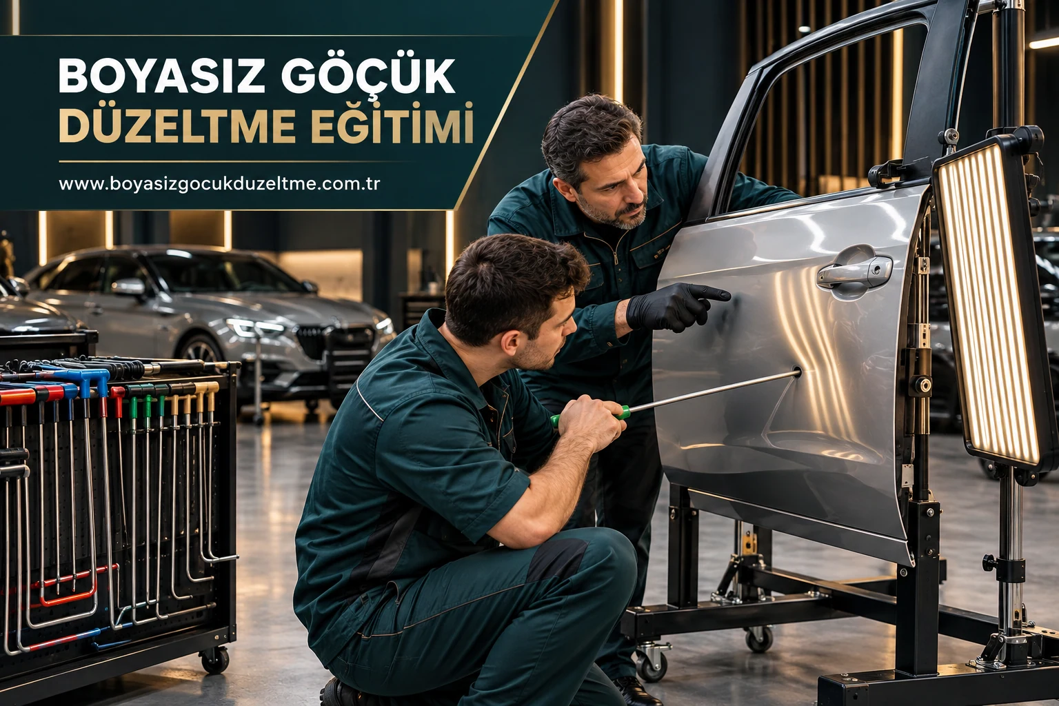 Eğitim paneli üzerinde kontrollü PDR uygulamasını inceleyen iki kişi